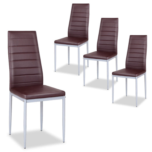 Set of 4 Elegant PVC Leather Dining Chairs with Modern Design - Brown