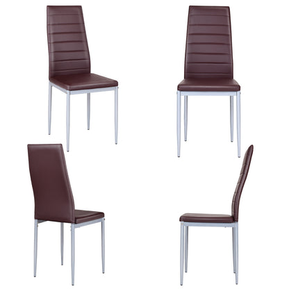 Set of 4 Elegant PVC Leather Dining Chairs with Modern Design - Brown