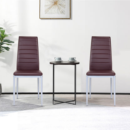 Set of 4 Elegant PVC Leather Dining Chairs with Modern Design - Brown