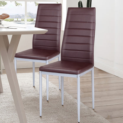 Set of 4 Elegant PVC Leather Dining Chairs with Modern Design - Brown