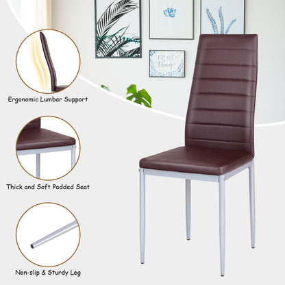 Set of 4 Elegant PVC Leather Dining Chairs with Modern Design - Brown