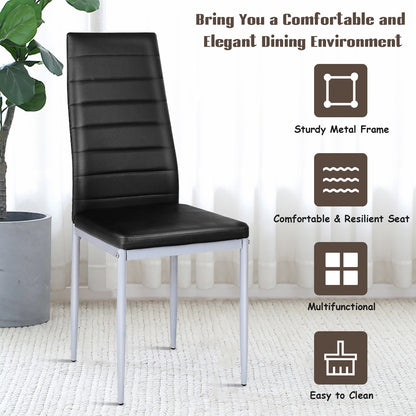 Set of 4 Elegant PVC Leather Dining Chairs with Modern Design - Black