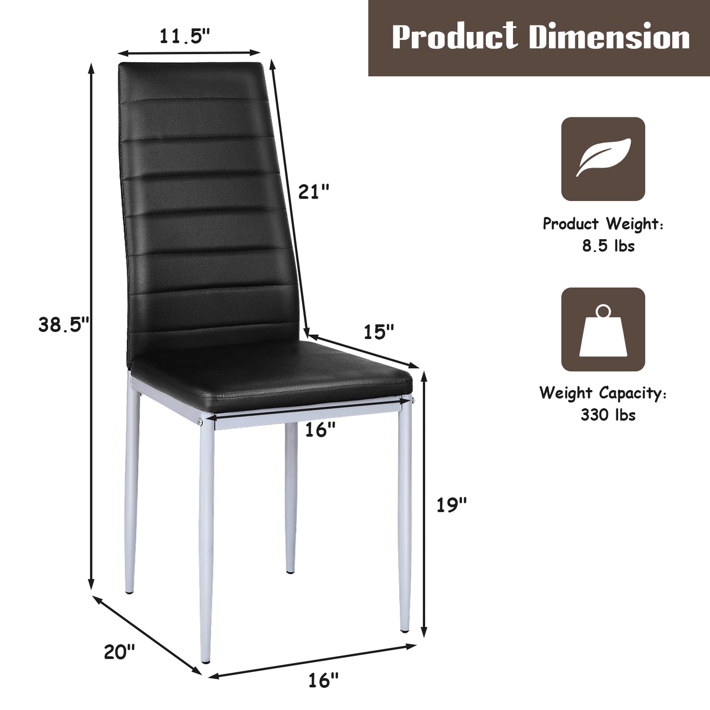 Set of 4 Elegant PVC Leather Dining Chairs with Modern Design - Black