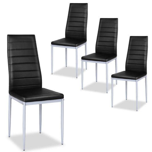Set of 4 Elegant PVC Leather Dining Chairs with Modern Design - Black