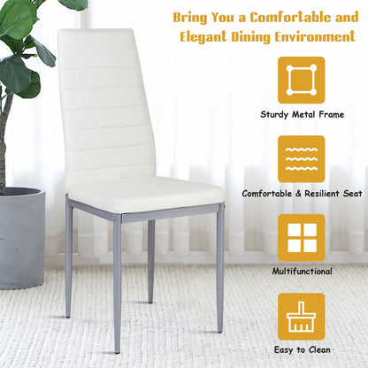 Set of 4 Elegant PVC Leather Dining Chairs with Modern Design - White