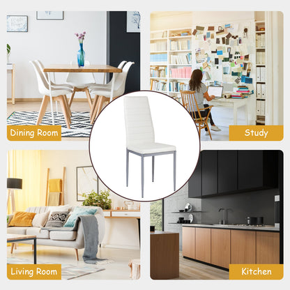 Set of 4 Elegant PVC Leather Dining Chairs with Modern Design - White