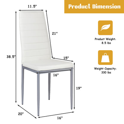 Set of 4 Elegant PVC Leather Dining Chairs with Modern Design - White