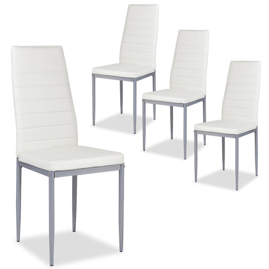 Set of 4 Elegant PVC Leather Dining Chairs with Modern Design - White