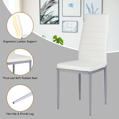 Set of 4 Elegant PVC Leather Dining Chairs with Modern Design - White