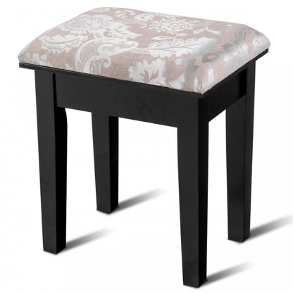 Black Vanity Table Set with Large Rotating Mirror and Cushioned Stool