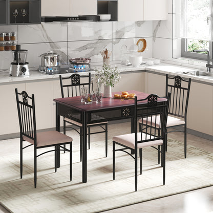 5 Piece Modern Dining Table Set with Cushioned Chairs and Metal Frame Space Saving Design - Beige