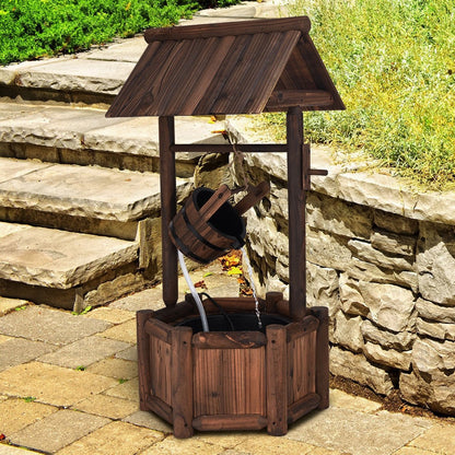 Rustic Wooden Garden Wishing Well Water Fountain with Electric Pump