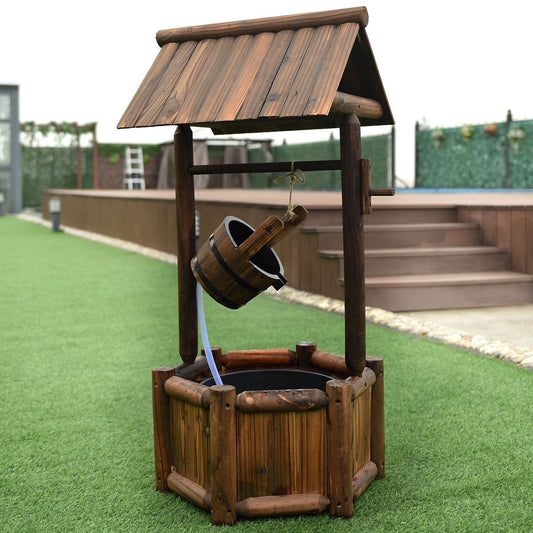Rustic Wooden Garden Wishing Well Water Fountain with Electric Pump