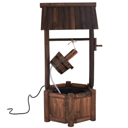 Rustic Wooden Garden Wishing Well Water Fountain with Electric Pump