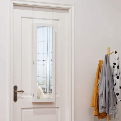 Wall and Door Mounted Jewelry Cabinet with Mirror and Storage Shelves – White