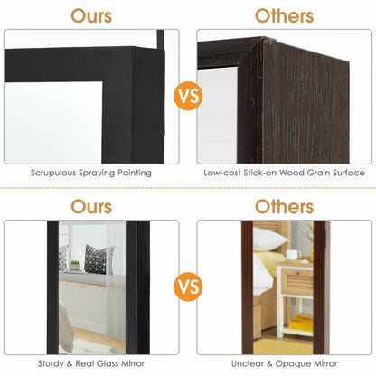 Wall and Door Mounted Jewelry Cabinet with Mirror and Storage Shelves – Black