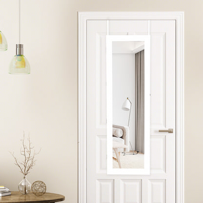 Lockable Wall and Door Mounted Jewelry Cabinet with Mirror and LED Lights – White