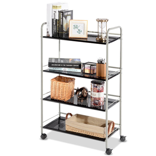 Metal Utility Storage Cart with Wheels and 4 Tier Shelves for Kitchen Bathroom Office – 23.5 Inch