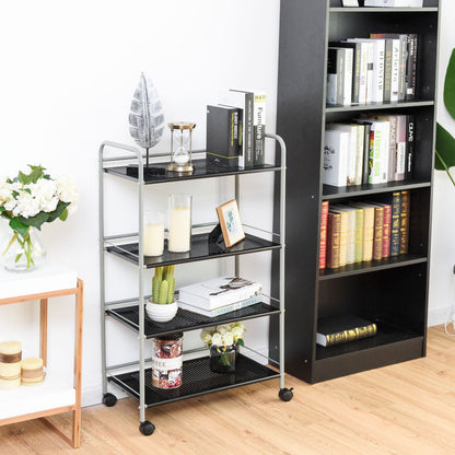 Metal Utility Storage Cart with Wheels and 4 Tier Shelves for Kitchen Bathroom Office – 23.5 Inch