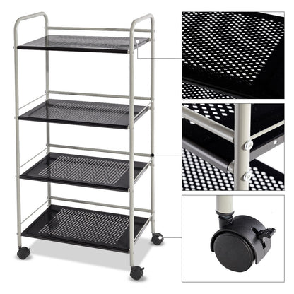 Metal Utility Storage Cart with Wheels and 4 Tier Shelves for Kitchen Bathroom Office – 19.5 Inch