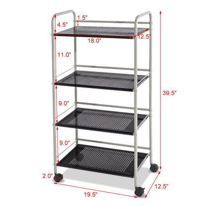 Metal Utility Storage Cart with Wheels and 4 Tier Shelves for Kitchen Bathroom Office – 19.5 Inch