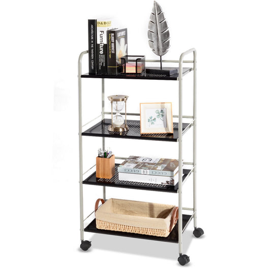 Metal Utility Storage Cart with Wheels and 4 Tier Shelves for Kitchen Bathroom Office – 19.5 Inch