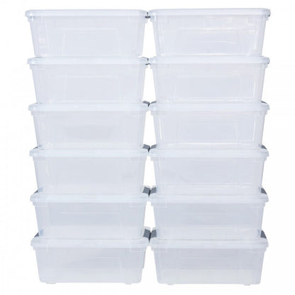 12 Pack Transparent Latch Storage Bins - 156 Quart Stackable Plastic Storage Tubs with Secure Lids for Organizing Home, Office, and Garage