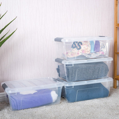 12 Pack Transparent Latch Storage Bins - 156 Quart Stackable Plastic Storage Tubs with Secure Lids for Organizing Home, Office, and Garage