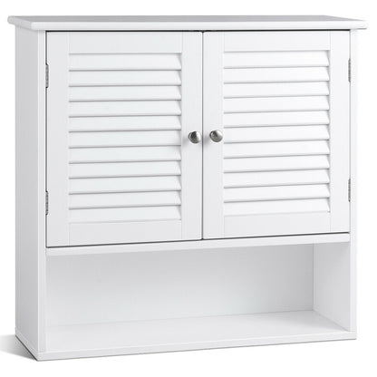 Modern Wall-Mounted Bathroom Cabinet with Louvered Doors and Storage Shelf