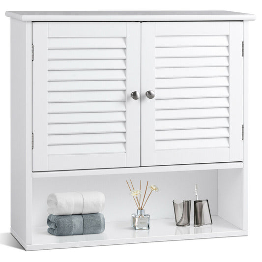 Modern Wall-Mounted Bathroom Cabinet with Louvered Doors and Storage Shelf