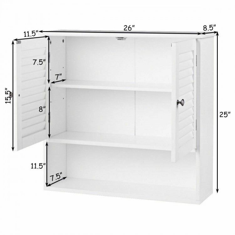 Modern Wall-Mounted Bathroom Cabinet with Louvered Doors and Storage Shelf