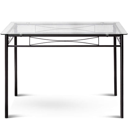 Modern 5 Piece Glass Dining Table Set with Cushioned Chairs and Metal Frame