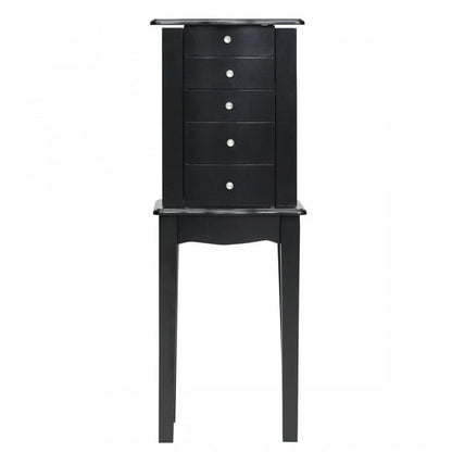 Elegant Wood Mirrored Jewelry Storage Cabinet with Drawers and Swing-Out Doors