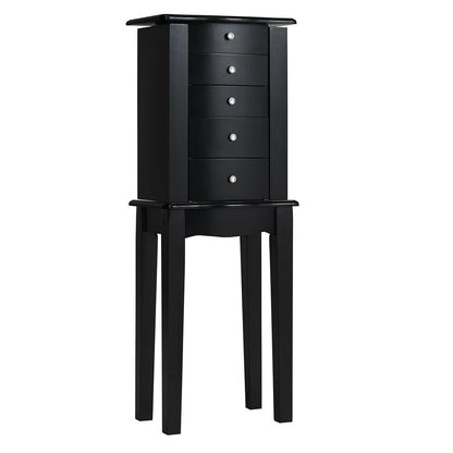 Elegant Wood Mirrored Jewelry Storage Cabinet with Drawers and Swing-Out Doors