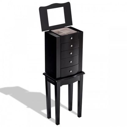 Elegant Wood Mirrored Jewelry Storage Cabinet with Drawers and Swing-Out Doors