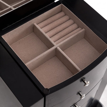 Elegant Wood Mirrored Jewelry Storage Cabinet with Drawers and Swing-Out Doors