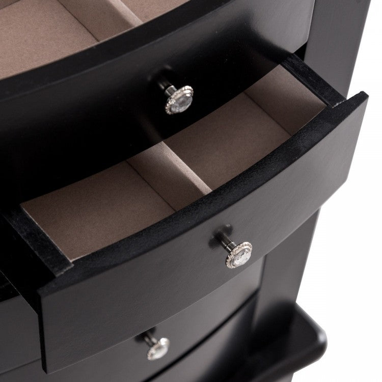 Elegant Wood Mirrored Jewelry Storage Cabinet with Drawers and Swing-Out Doors