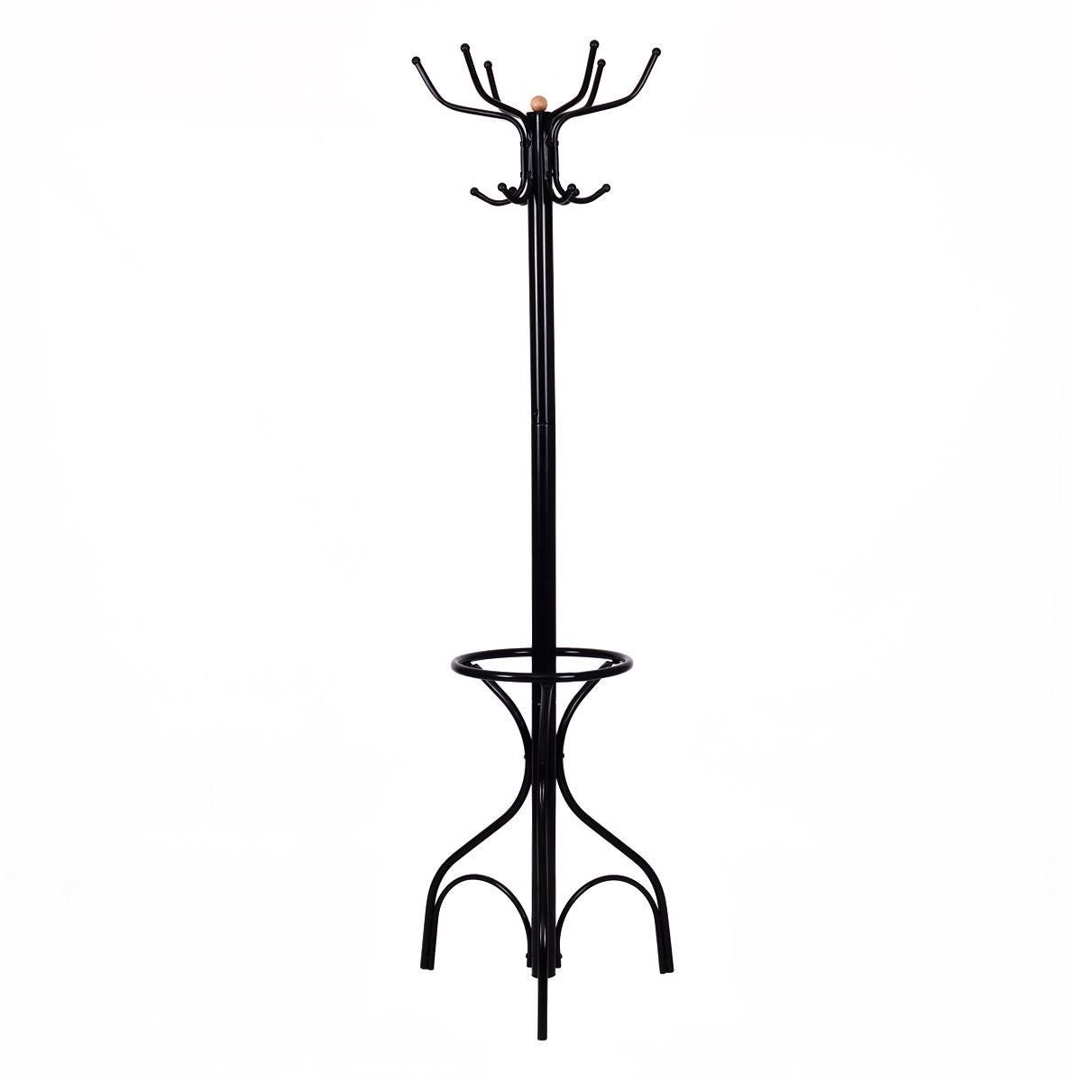 Freestanding Vintage Metal Coat Rack with Hat Hooks and Umbrella Holder