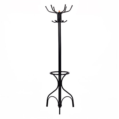 Freestanding Vintage Metal Coat Rack with Hat Hooks and Umbrella Holder