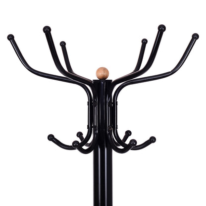 Freestanding Vintage Metal Coat Rack with Hat Hooks and Umbrella Holder