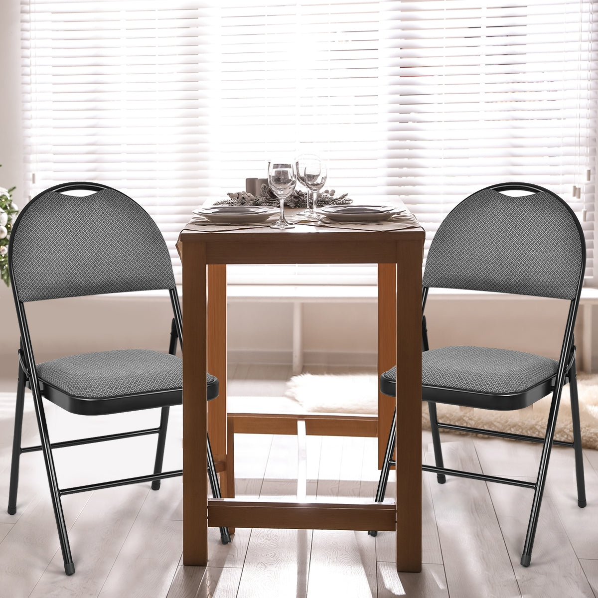 Set of 6 Portable Folding Chairs with Padded Seats for Office Kitchen Dining - Black