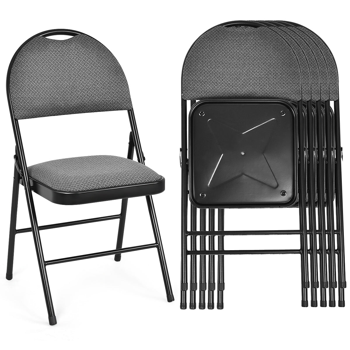 Set of 6 Portable Folding Chairs with Padded Seats for Office Kitchen Dining - Black