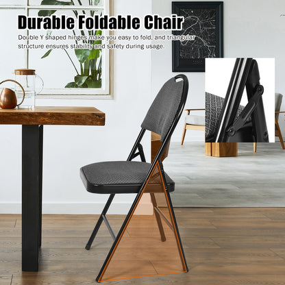 Set of 6 Portable Folding Chairs with Padded Seats for Office Kitchen Dining - Black