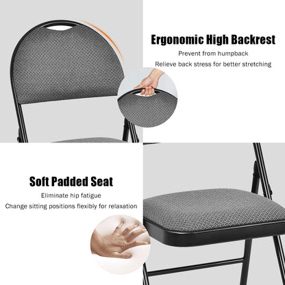 Set of 6 Portable Folding Chairs with Padded Seats for Office Kitchen Dining - Black