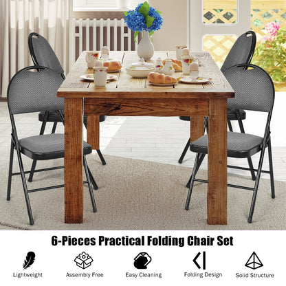 Set of 6 Portable Folding Chairs with Padded Seats for Office Kitchen Dining - Black