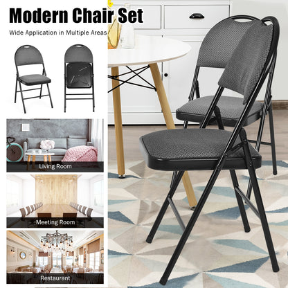 Set of 6 Portable Folding Chairs with Padded Seats for Office Kitchen Dining - Black