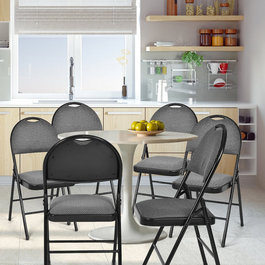 Set of 6 Portable Folding Chairs with Padded Seats for Office Kitchen Dining - Black