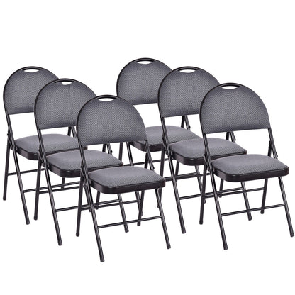 Set of 6 Portable Folding Chairs with Padded Seats for Office Kitchen Dining - Black