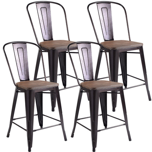 Set of 4 Industrial Metal Counter Height Dining Chairs with Removable Backrest, Brown