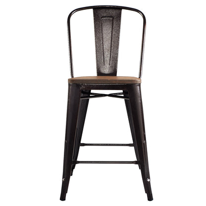 Set of 4 Industrial Metal Counter Height Dining Chairs with Removable Backrest, Brown